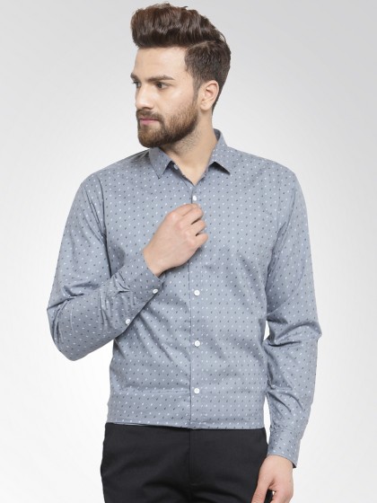 JAINISH Men Grey Classic Slim Fit Printed Formal Shirt