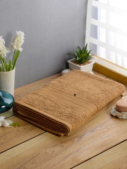 Softweave Men Beige Self Design 525 GSM Bath Towel
