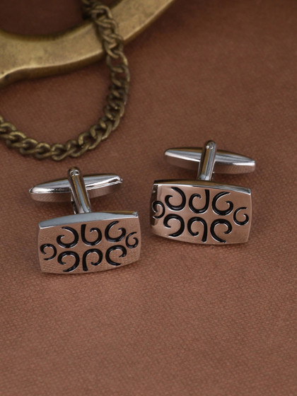 Tistabene Rhodium Plated Silver-Toned Contemporary Cufflinks