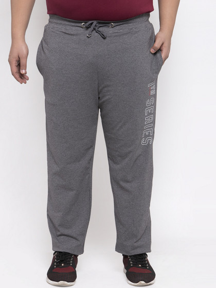plusS Men Grey Solid Straight-Fit Track Pants