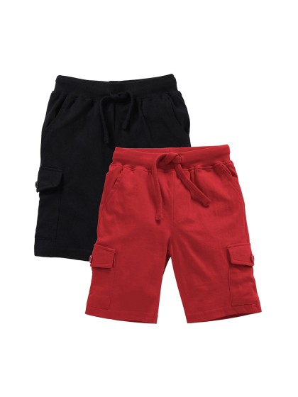 KiddoPanti Boys Pack of 2 Solid Regular Fit Cargo Shorts