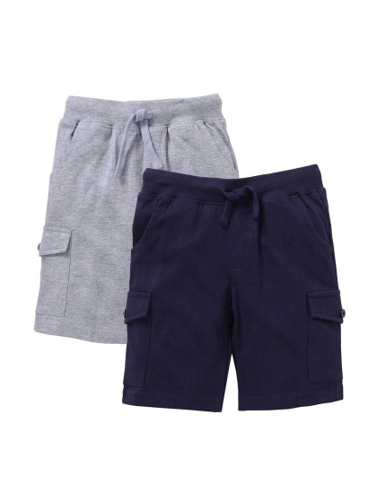 KiddoPanti Boys Pack of 2 Solid Regular Fit Cargo Shorts