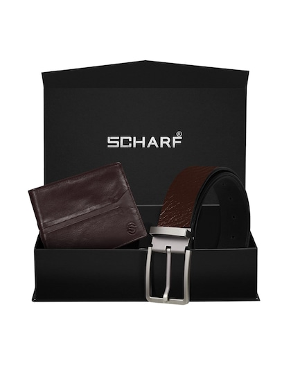 SCHARF Men Brown Genuine Leather Belt & Wallet Accessory Gift Set