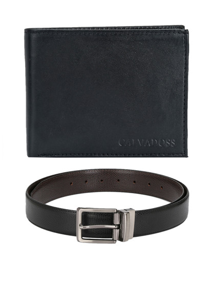 Calvadoss Men Black & Brown Premium Belt and Wallet Set