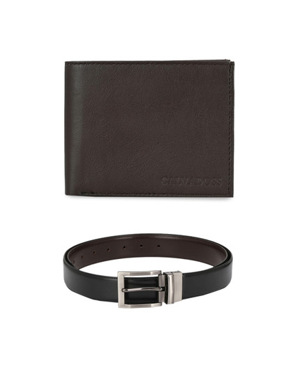Calvadoss Men Black & Brown Premium Belt & Wallet Accessory Gift Set