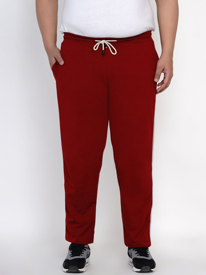 John Pride Men Maroon Solid Straight-Fit Plus Size Track Pants