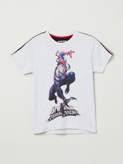max Boys Grey & Navy Blue Spiderman Printed Round Neck T-shirt