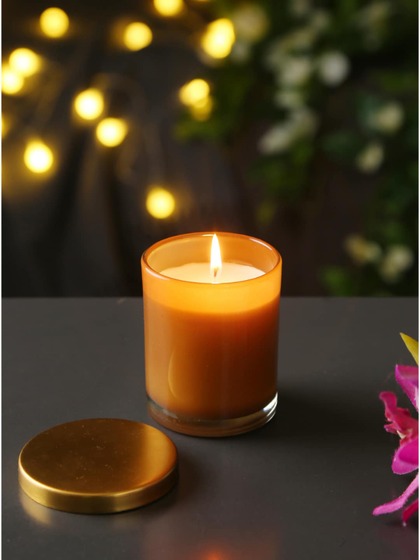 Amoliconcepts Set Of 2 Brown Solid Sustainable Scented Candles With Glass Jars
