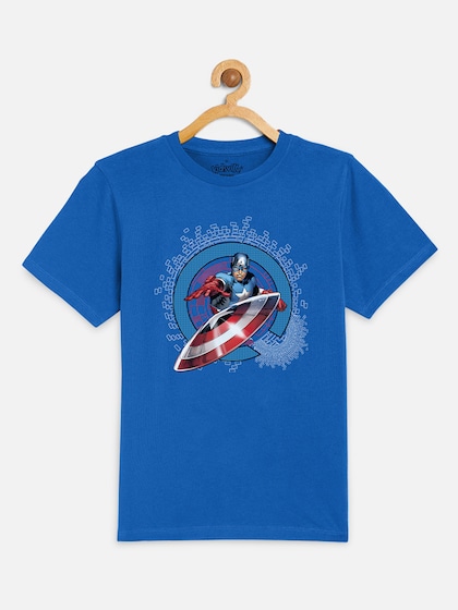 Kids Ville Boys Blue Captain America Printed Round Neck T-shirt