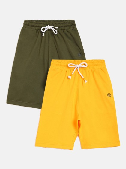 Lil Tomatoes Boys Mustard & Olive Green Set of 2 Regular Fit Bermuda Shorts