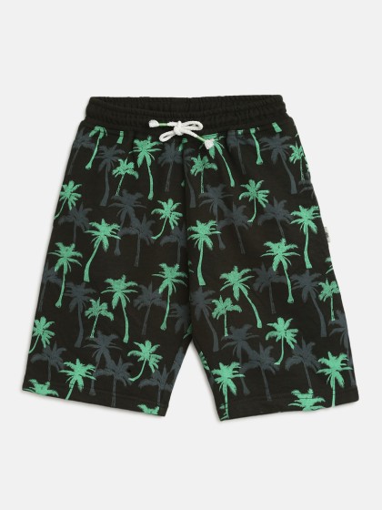 Lil Tomatoes Boys Olive Green Printed Regular Fit Bermuda Shorts