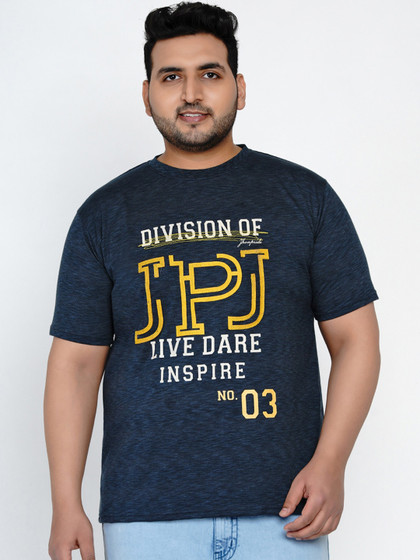John Pride Men Navy Blue Printed Round Neck T-shirt