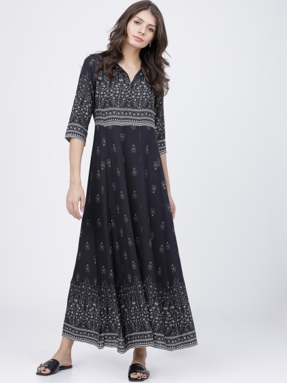 Vishudh navy blue printed maxi dress on sale