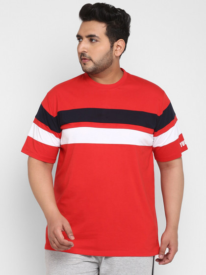 Yuuki Men Plus Size Red & Black Striped Round Neck T-shirt