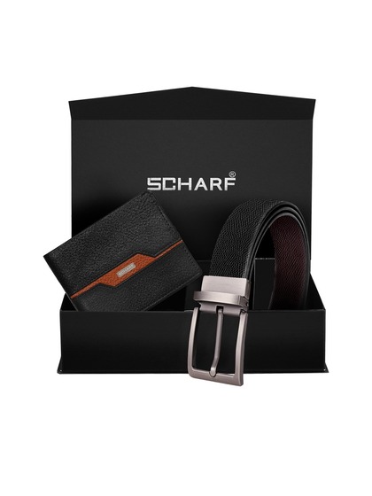 SCHARF Men Black & Brown Genuine Leather Accessory Gift Set
