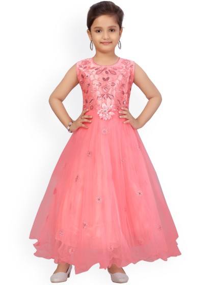 Aarika Girls Peach-Coloured Embellished Maxi Dress