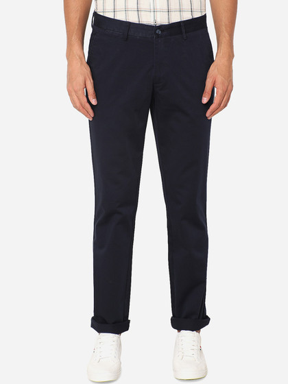 Greenfibre Men Navy Blue Slim Fit Regular Trousers