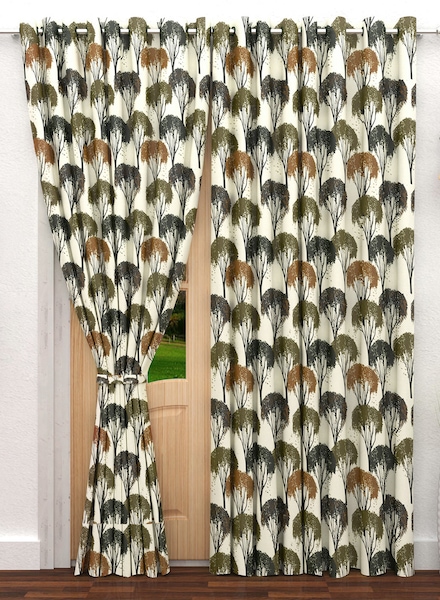 Story@home Set of 2 Olive/Cream Door Curtains Story@home Curtains and Sheers