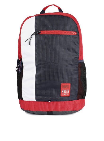Navy Blue & Red Colourblocked Backpack