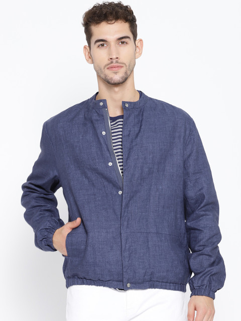 

Blackberrys Men Navy Blue Solid Chambray Slim-Fit Jacket