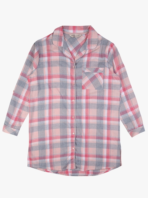 

DOROTHY PERKINS Women Pink & Grey Checked Sleep Shirt 33138214