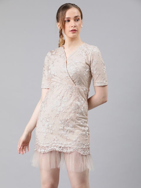 

JC Collection Women Beige Self Design Wrap Style Sheath Dress