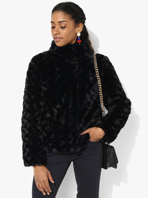 

DOROTHY PERKINS Women Black Fur Solid Open Front Tailored Jacket