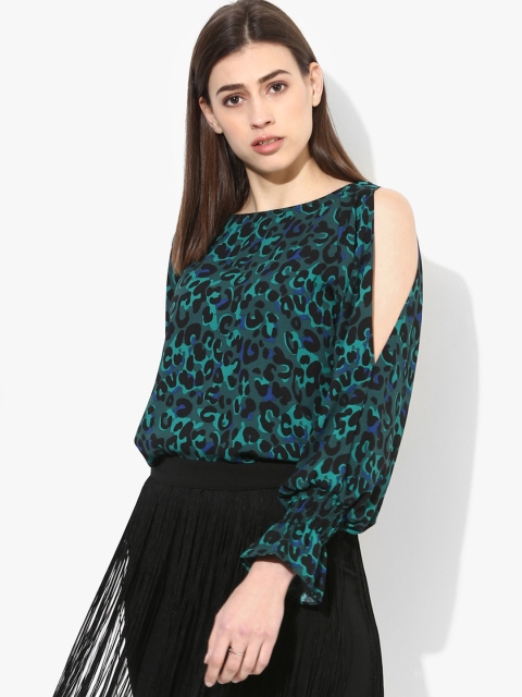 

DOROTHY PERKINS Women Green & Black Animal Print Regular Top