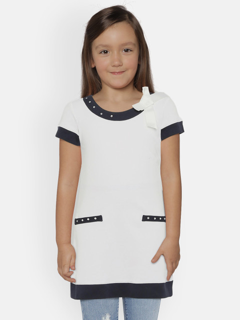 

Playdate Girls White & Navy Blue Solid A-Line Dress