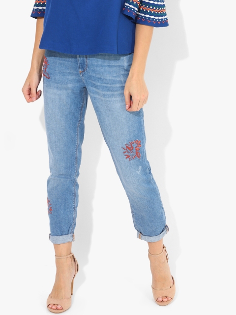 

ESPRIT Women Blue Regular Fit Mid-Rise Low Distress Stretchable Jeans