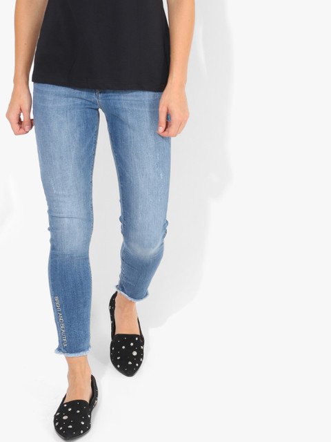 

Blue Skinny Fit Mid-Rise Low Distress Trousers