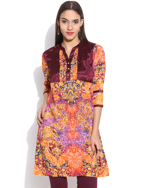 

Rain & Rainbow Women Multicoloured Floral Print A-Line Kurta, Multi