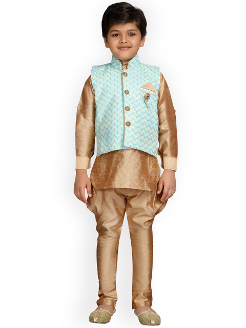 

Aj DEZInES Boys Green & Brown Solid Kurta with Pyjamas