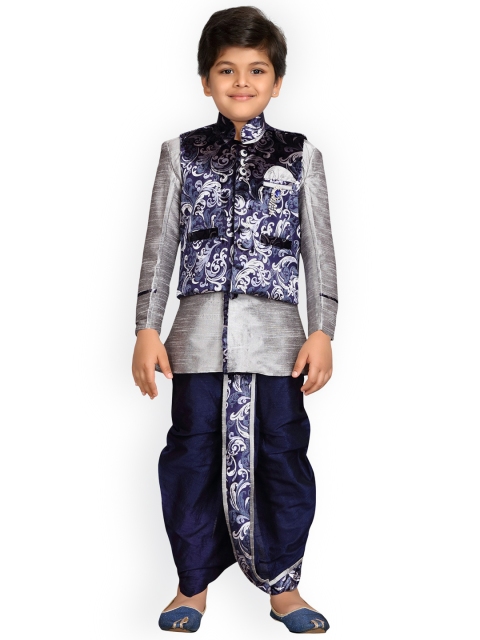 

Aj DEZInES Boys Grey & Navy Blue Solid Kurta with Dhoti Pants