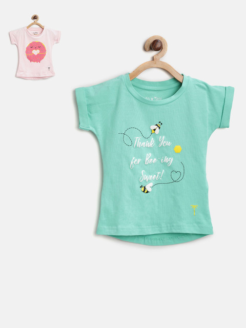 

Palm Tree Girls Pack of 2 Printed Round Neck T-shirts, Green