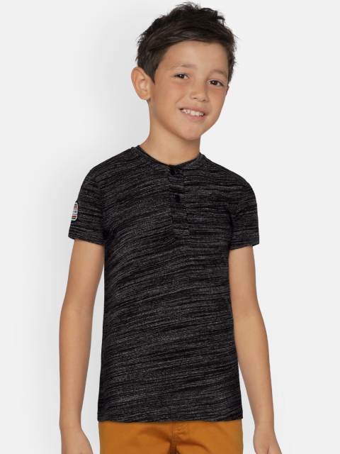 

Palm Tree Boys Charcoal Grey Self Design Henley Neck T-shirt