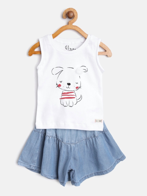 

Gini and Jony Girls White & Blue Printed T-shirt with Shorts