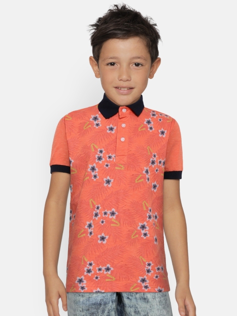 

Palm Tree Boys Coral Orange & Grey Printed Polo Collar T-shirt