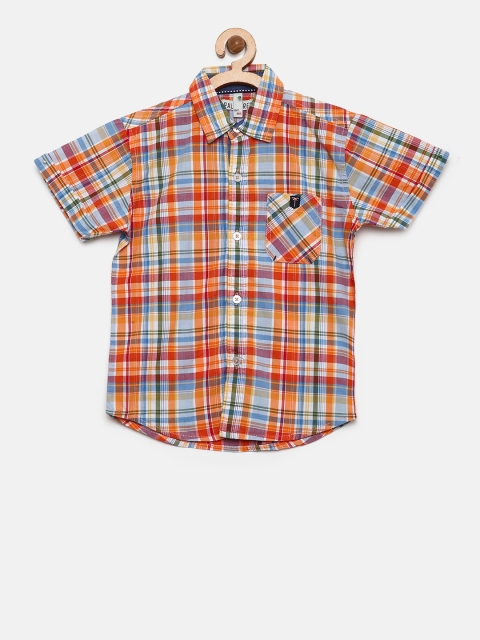 

Palm Tree Boys Orange & Blue Regular Fit Checked Casual Shirt
