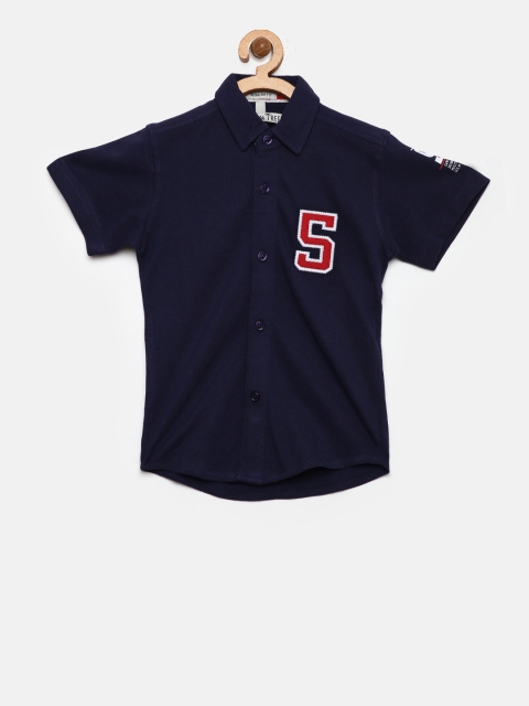 

Palm Tree Boys Navy Blue Regular Fit Solid Casual Shirt
