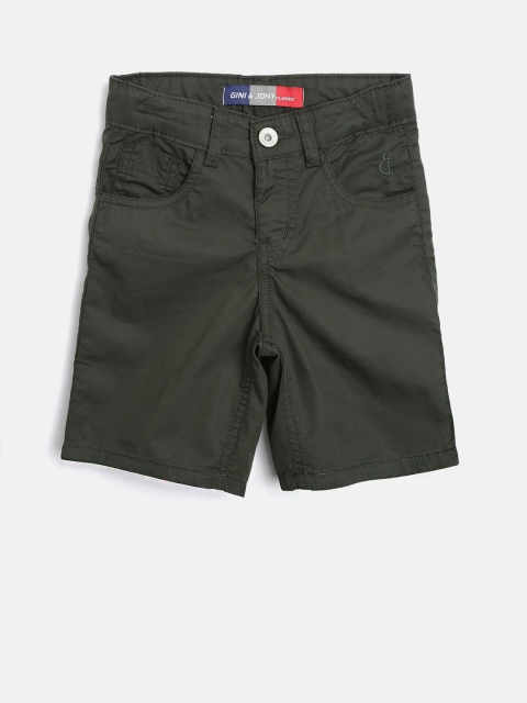 

Gini and Jony Boys Olive Green Solid Classic Regular Fit Shorts