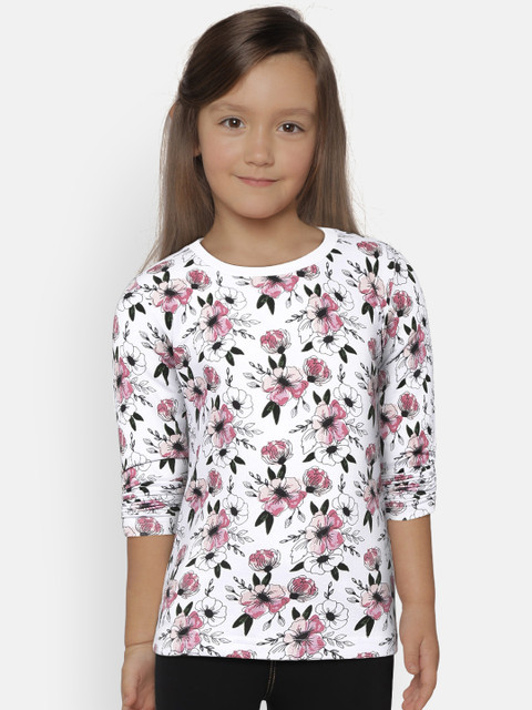 

Gini and Jony Girls White & Pink Floral Print Round Neck Cotton T-shirt