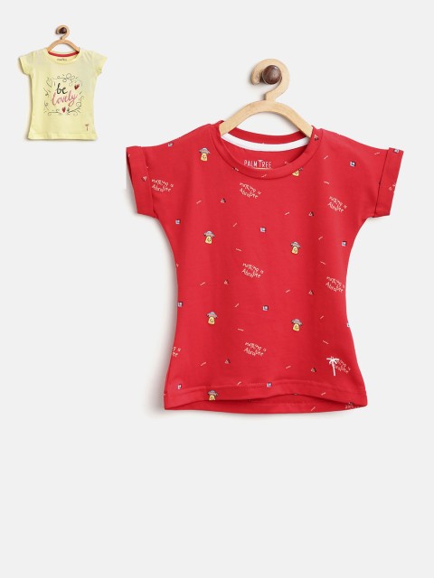 

Palm Tree Girls Pack of 2 Printed Round Neck T-shirts, Yellow