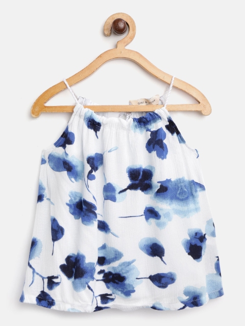 

Gini and Jony Girls White & Blue Printed A-Line Dress