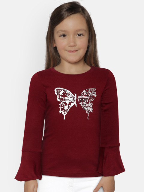 

Palm Tree Girls Maroon Printed Pure Cotton Top