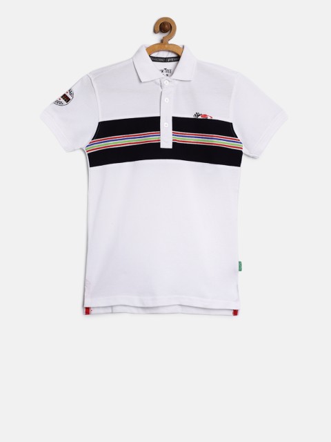 

Palm Tree Boys White Striped Polo Collar T-shirt