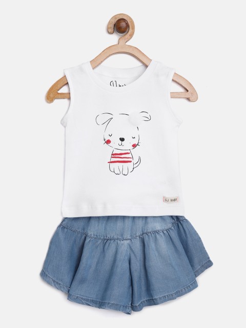 

Gini and Jony Girls White & Blue Printed T-shirt with Shorts