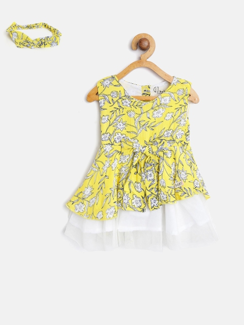 

Gini and Jony Girls Yellow & White Printed Fit and Flare Dress