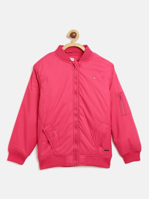 

Palm Tree Girls Pink Solid Bomber Jacket