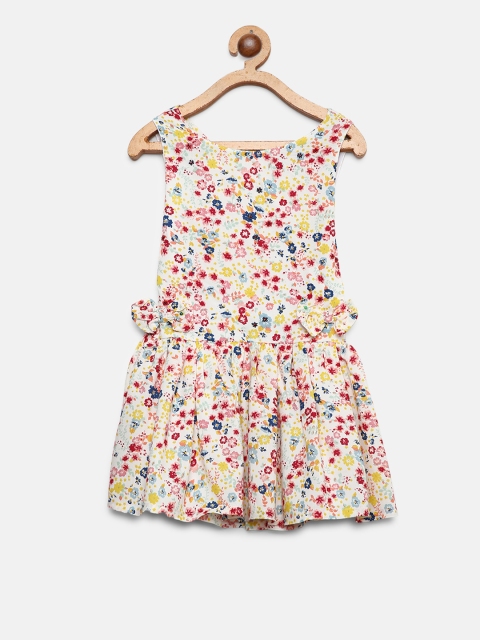 

Gini and Jony Girls White & Maroon Printed Fit & Flare Dress
